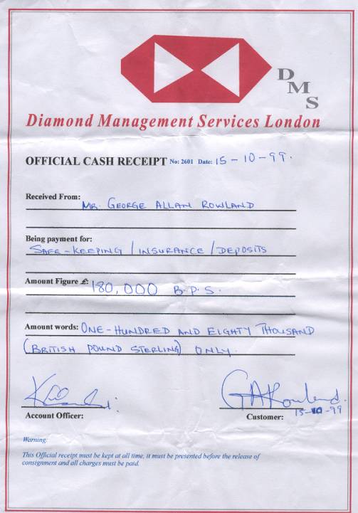 Certificate of Deposit - Diamond Management Services London